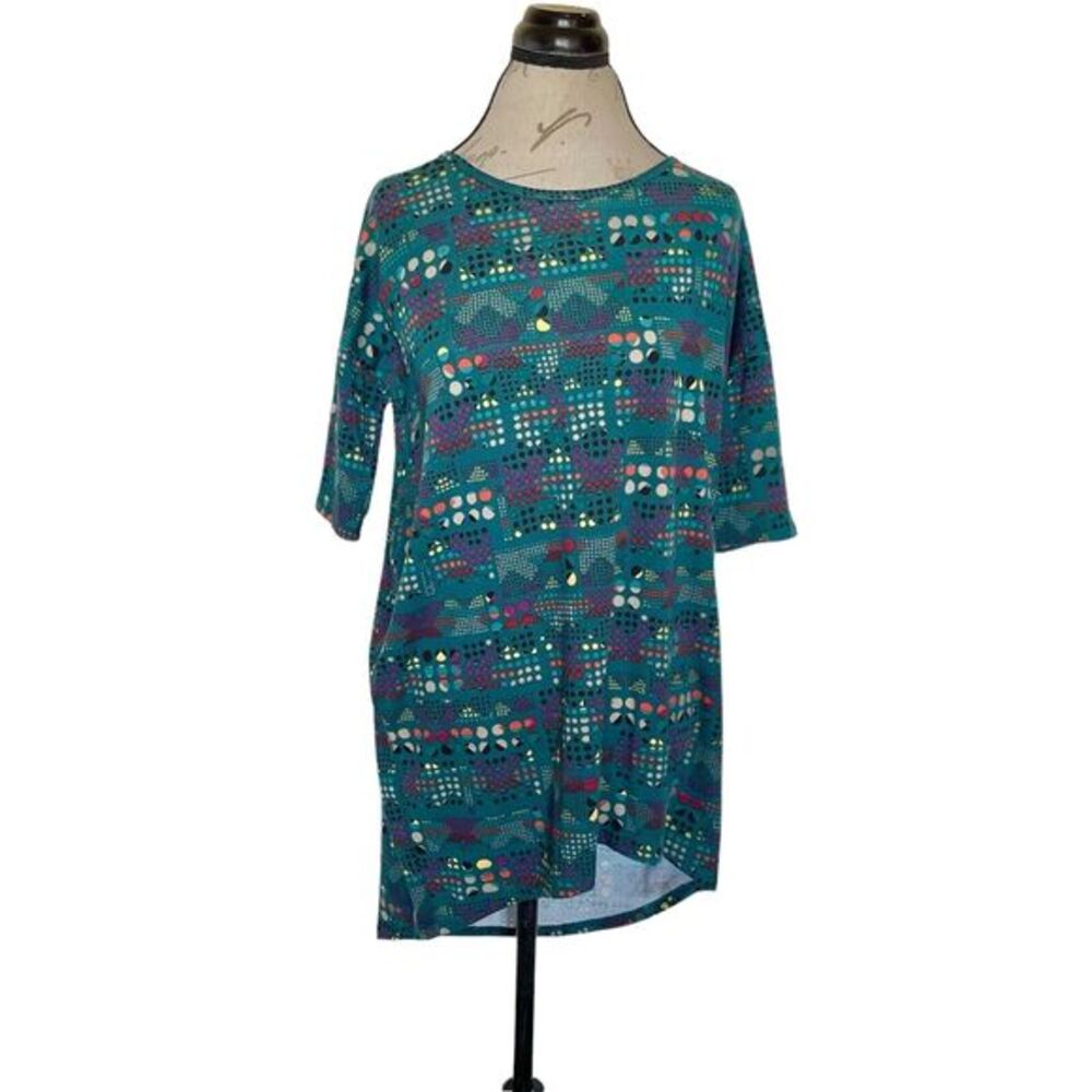 Lularoe Womens Blouse Top Size XS Irma Multicolor Short Sleeve Tunic High Low